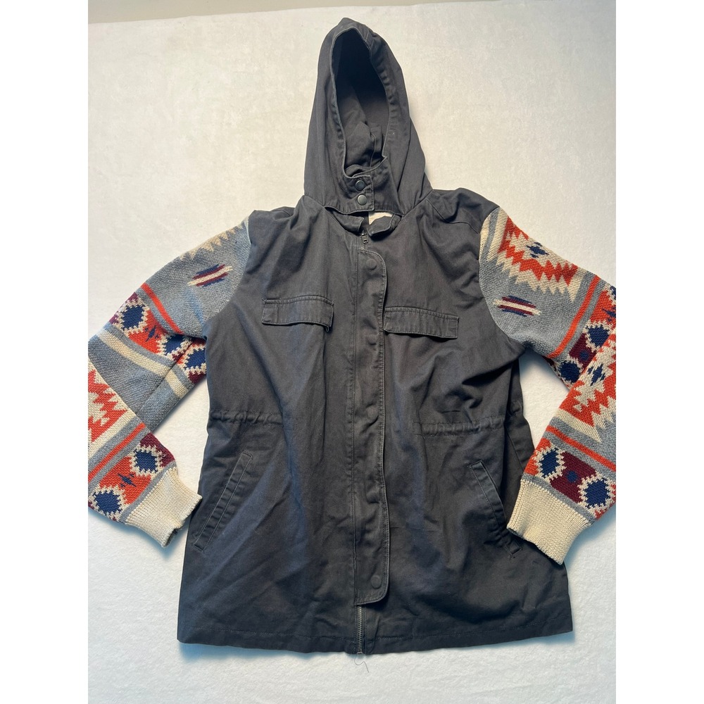 Thread & Supply L Utility Jacket Boho Southwestern Charcoal Gray Knit Gorpcore